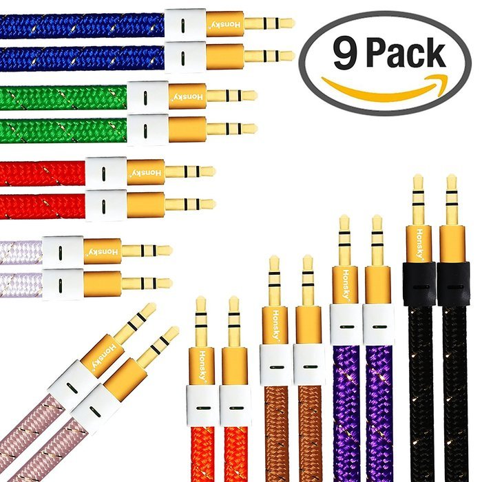 Pack of 4, 3.2 Ft 3.5mm Audio Cable Male to Male, Honsky Universal Durable Braided Colorful Noodle Flat Gold Plated... N29