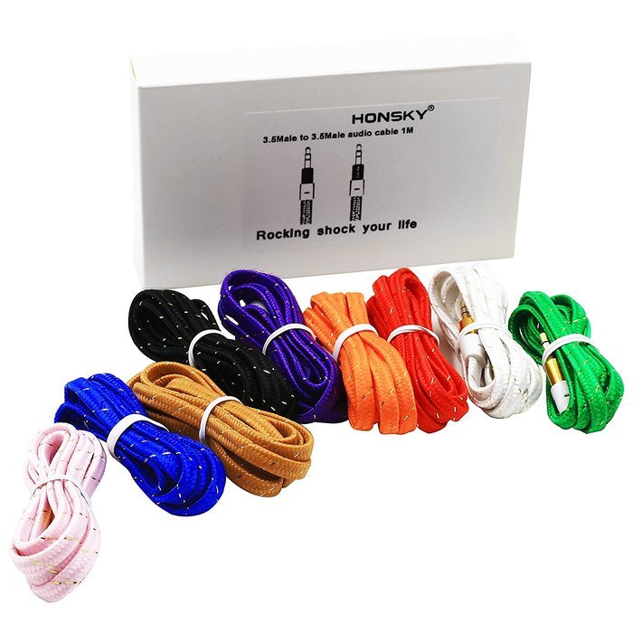 Pack of 4, 3.2 Ft 3.5mm Audio Cable Male to Male, Honsky Universal Durable Braided Colorful Noodle Flat Gold Plated... N30