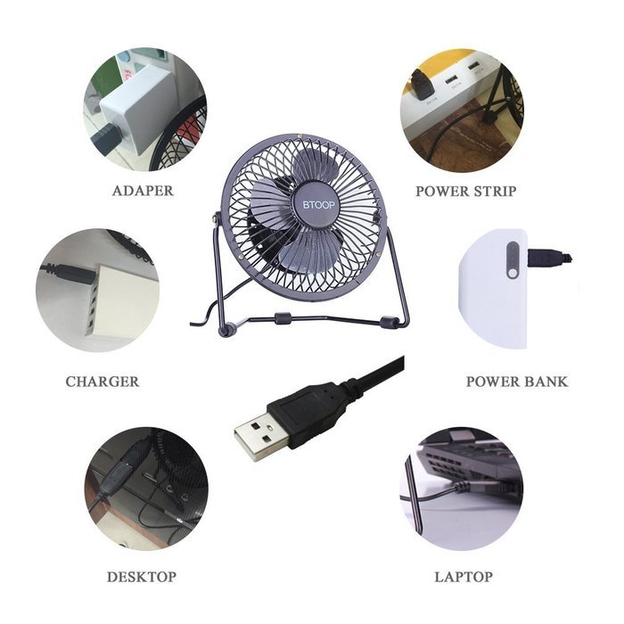 BTOOP 4 Inch Mini USB Desk Fan - Small - Black N6