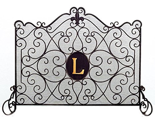 FIREPLACE SCREENS - "ORLEANS" MONOGRAM FIREPLACE SCREEN - BURNISHED GOLD PATINA