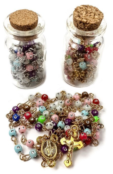 Catholic Multicolor Rosary Zirconia Crystals Blessed Mary Medal & INRI Cross N2
