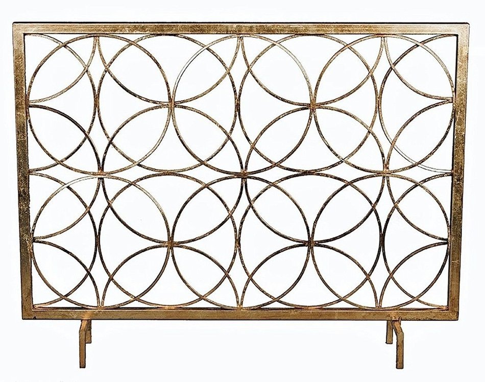 MutterMui Modern Antique Gold Iron Circles Fireplace Fire Screen Geometric Contemporary N3