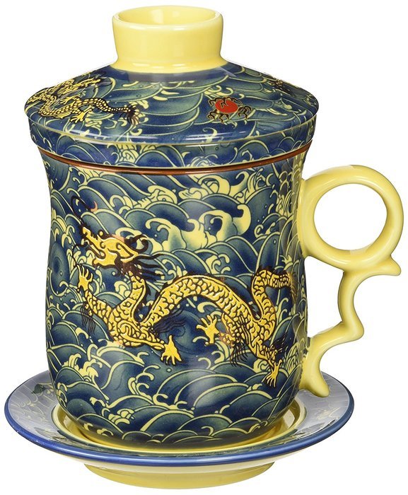 Moyishi Chinese Teaware Black Porcelain Bone Tea Cups Tea Mug (With Lid) Black Dragon