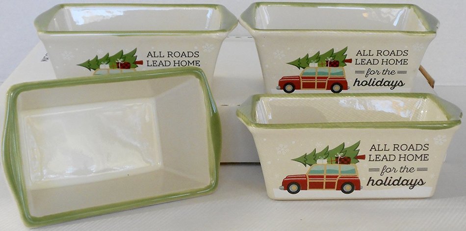 Christmas Stoneware Mini Loaf Pans - 4 Pan Bundle ('The Uglier the Sweater the Merrier the Holiday' Cross-stitch... N5