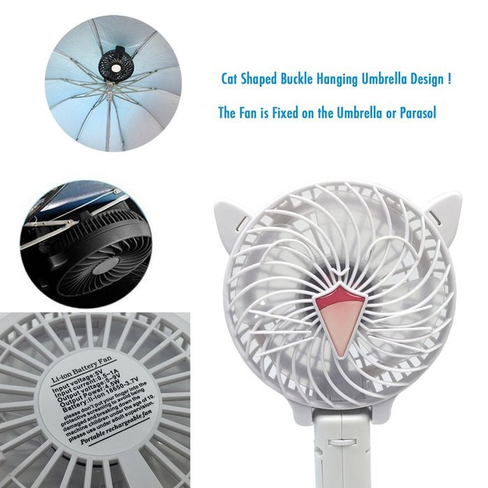 Portable USB Mini Fans with Umbrella Hanging and Metal Clip (Black) N11