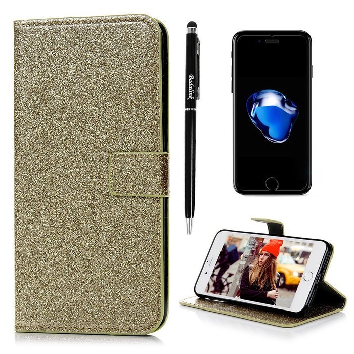 Badalink iPhone 7 Plus Wallet Case (5.5") Stand Flip Case Shiny Glitter PU Leather Case Shockproof Soft TPU Inner... N15