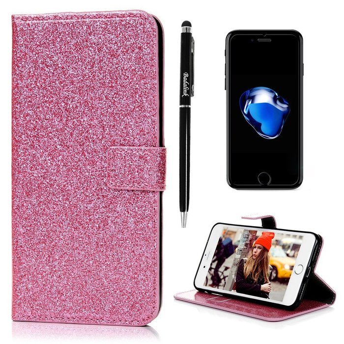Badalink iPhone 7 Plus Wallet Case (5.5") Stand Flip Case Shiny Glitter PU Leather Case Shockproof Soft TPU Inner... N17