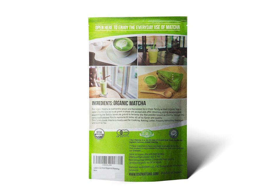 Matcha Green Tea Powder Organic - USDA &ndash; 4 oz - 50%-50% Mix of Ceremonial and Culinary Japanese Matcha N7