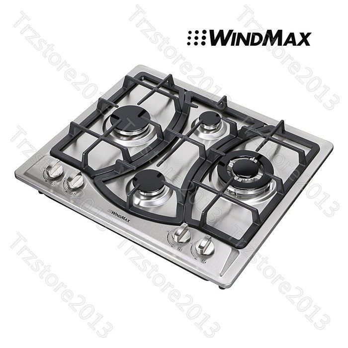 Windmax 23" Kitchen Curve 4 Burners Cooker Stainless Steel LPG Gas Hob Cooktop#46013