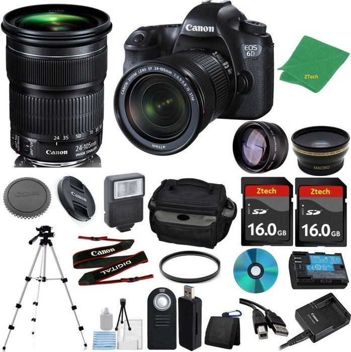 Canon EOS 6D Camera International Version with 24-105mm IS STM + 2pcs 16GB Memory Card + Case + Card Reader +...