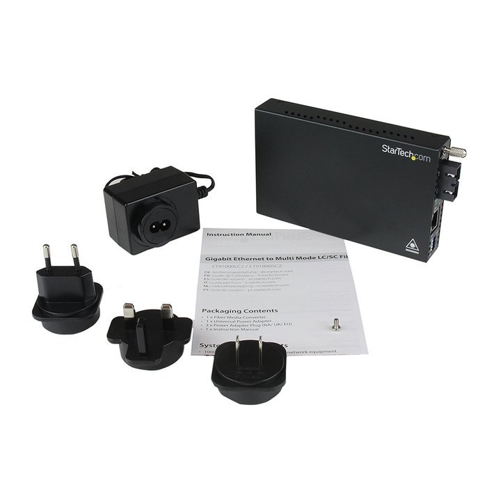 StarTech.com 1000 Mbps Gigabit Ethernet Multi Mode Fiber Media Converter with SC 550m (ET91000SC2) N13