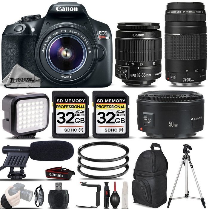 Canon EOS Rebel T6 DSLR Camera + Canon EF-S 18-55mm IS II Lens + Canon EF 75-300mm III AF Telephoto Lens + Canon... N2