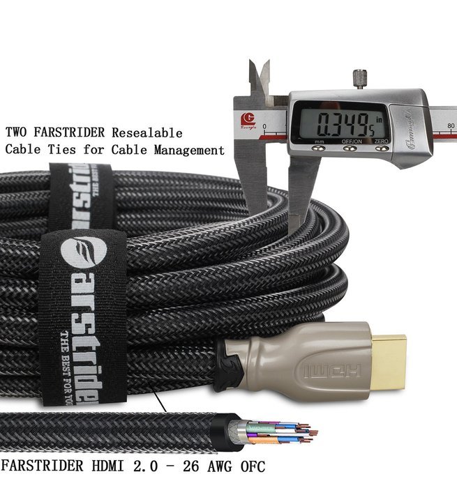 FARSTRIDER&reg; HDMI 2.0 Cable 35 Feet (10.66 Meters) Ultra High Speed, Support 1080P, 4k, 3D, CL3 Rated, Ethernet... N14