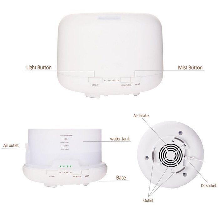 FLYMEI 500ml Aroma Essential Oil Diffuser Ultrasonic Air Humidifier with 4 Timer Settings LED Color Changing Lamps... N5
