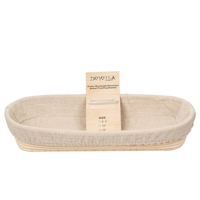 DOYOLLA 1pcs Oval Shaped 10" Banneton Brotform Bread Dough Proofing Rising Rattan Basket & Liner Combo N8