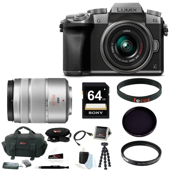 Panasonic LUMIX G7 Interchangeable Lens (DSLM) Camera Kit with 14-42mm Lens - Silver + Panasonic LUMIX G Vario... N8