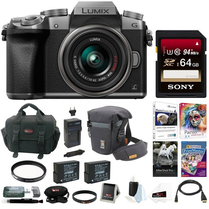 Panasonic LUMIX G7 Interchangeable Lens (DSLM) Camera Kit with 14-42mm Lens - Silver + Panasonic LUMIX G Vario... N9