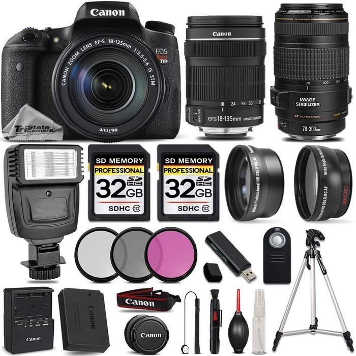 Canon EOS T6s DSLR Camera + Canon EF-S 18-135mm f/3.5-5.6 IS STM Lens + Canon EF 70-300mm f/4-5.6 IS USM Lens...