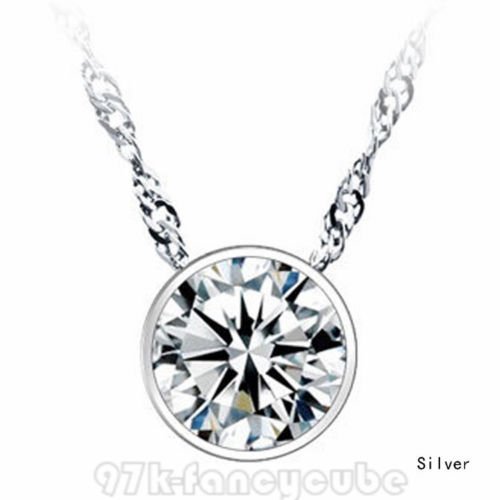 XPP 97F Round Single Rhinestone Silver plated Pendant Necklace Lovers Gift N3