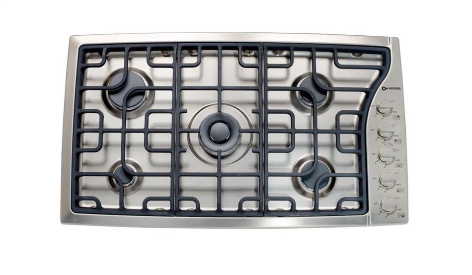 Verona VECTGMS365SS 36" Side Control Gas Cooktop With 5 Sealed Burners 18 500 BTU Power Burner Continuous Cast...