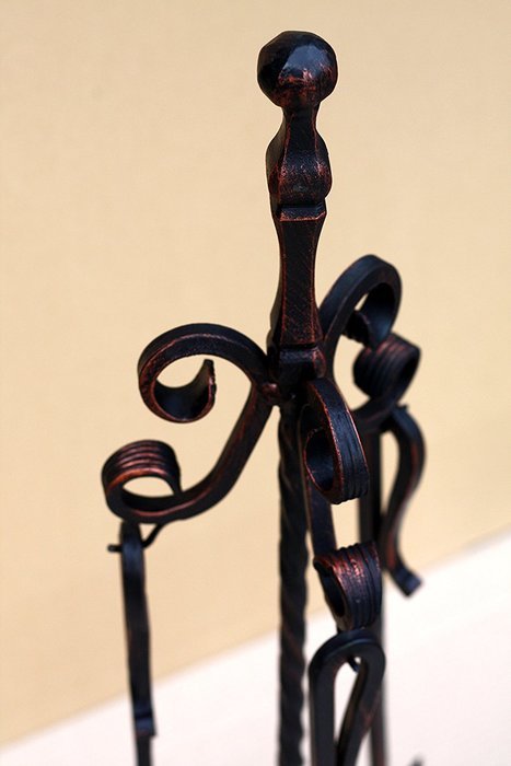 Fireplace set 4 pieces Hand Crafted Hearth Accessories "Queen" Agrik, Steel