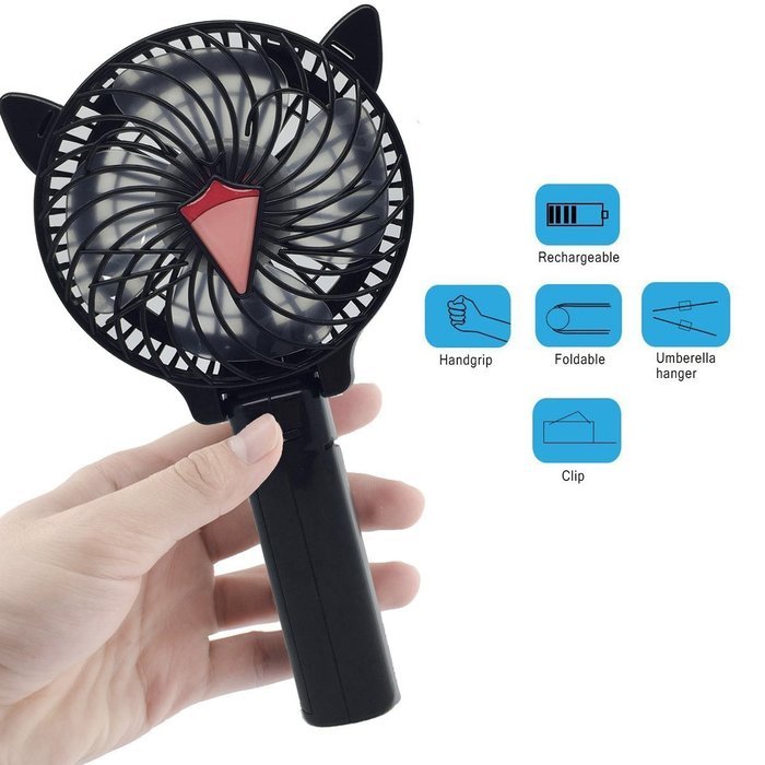 Portable USB Mini Fans with Umbrella Hanging and Metal Clip (Black) N14