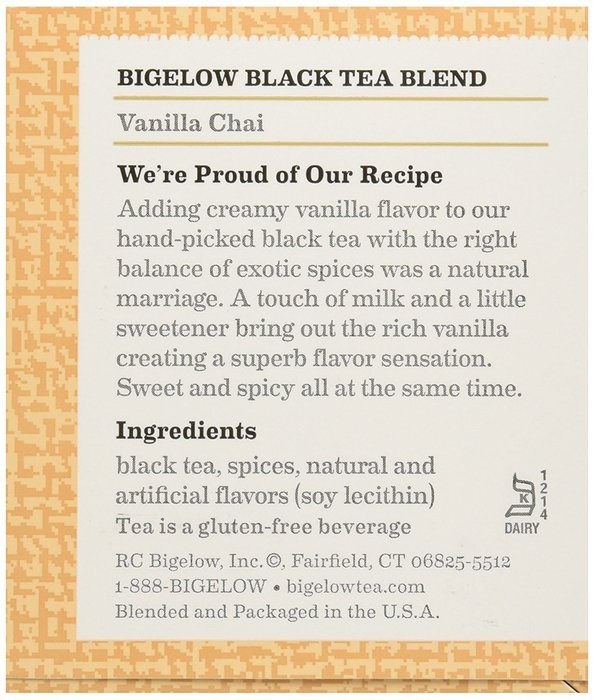 Bigelow Vanilla Chai Tea Bags - 20 ct N2