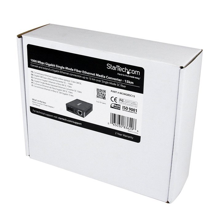 StarTech.com 1000 Mbps Gigabit Ethernet Multi Mode Fiber Media Converter with SC 550m (ET91000SC2) N18