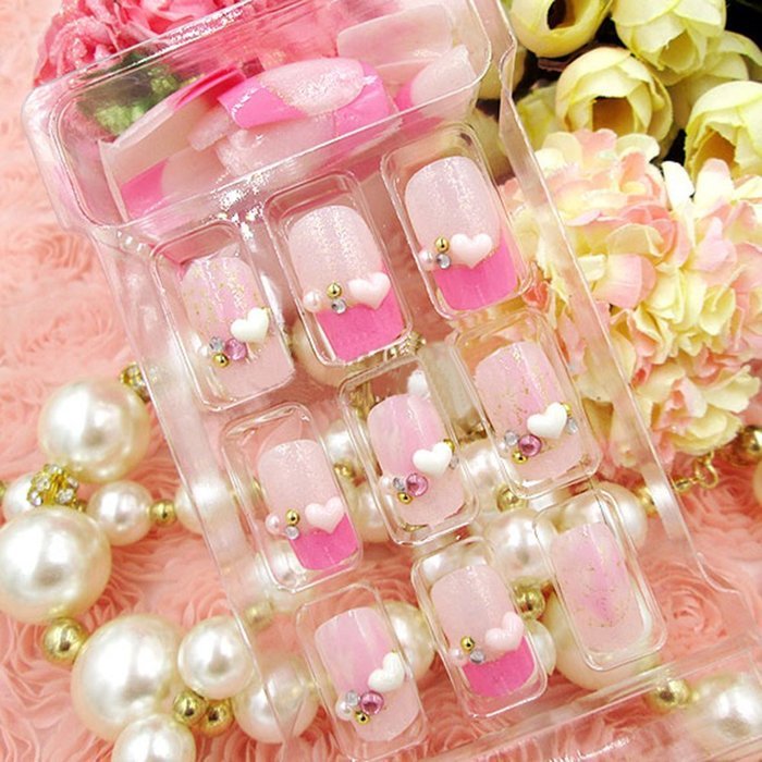 Spritech(TM) 24 Pre Design Elegant Flower Bling Rhinestone Fake Nail Piece for Bride Salon Laday Daily Use N22