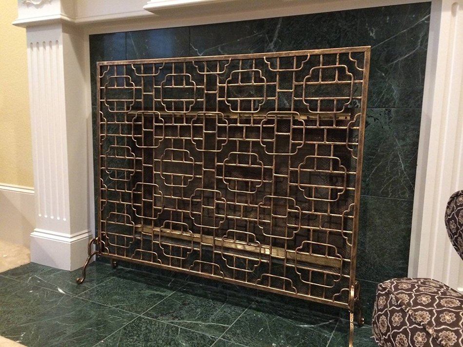 Geometric Single Panel Flat Fireplace Screen
