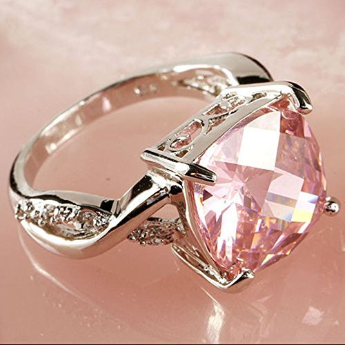 Luxury Pink & White Gemstone Fashion Jewelry Women Gift Silver Ring Size 6 7 8 (6) N2