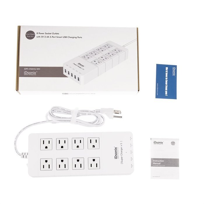 iDsonix 8 Power Socket Outlets with 5V 2.4A 5-Port Smart USB Charging Ports 5ft Cord Built-in Surge Protector... N3