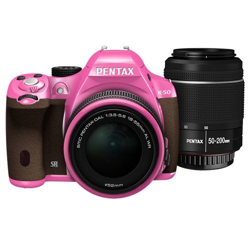 Pentax K-50 16MP Digital SLR DAL18-55mmWR, DAL50-200mmWR WZOOM KIT PINK/BROWN 012