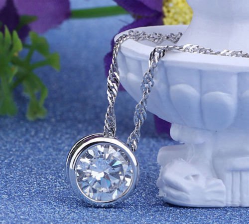 XPP 97F Round Single Rhinestone Silver plated Pendant Necklace Lovers ...