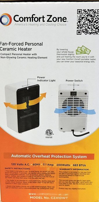 Fan Forced Personal Ceramic Heater Only 7" Tall Take It with You 200 Watt Output 683btu Energy-Smart, uses only... N2