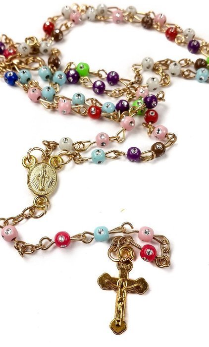 Catholic Multicolor Rosary Zirconia Crystals Blessed Mary Medal & INRI Cross N4