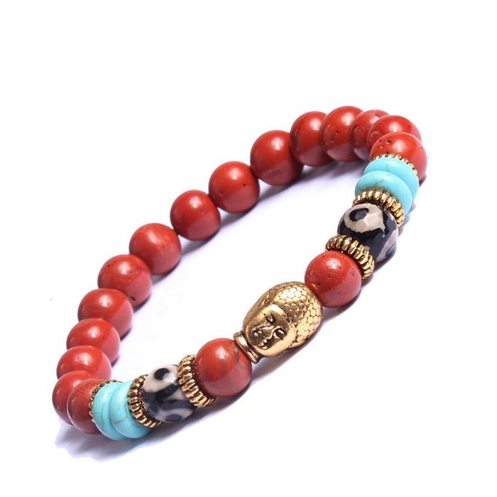 Natural Stone Gold Buddha Head Beaded Yoga Energy Bracelet 7.5inch 19cm Lucky N10
