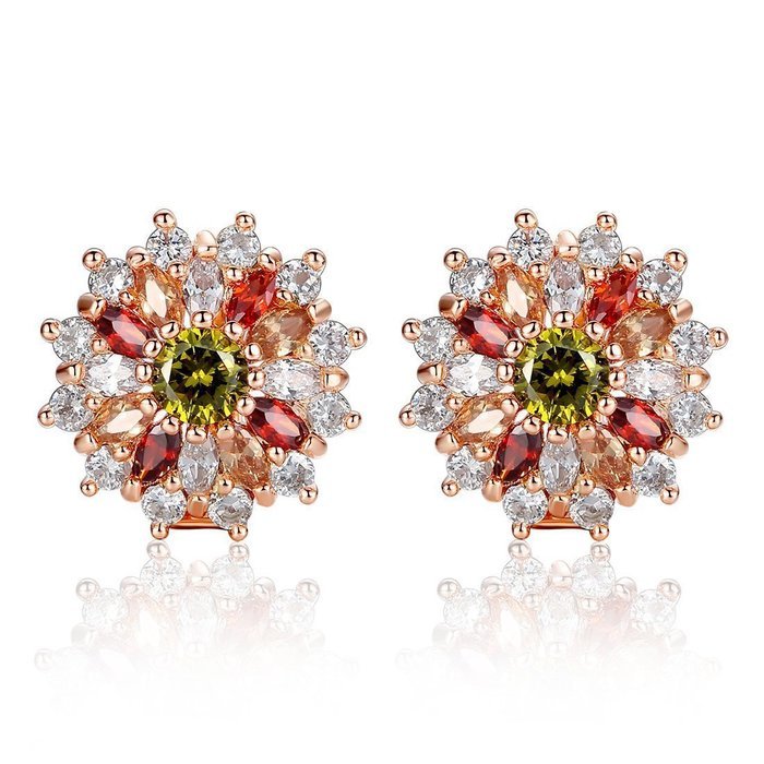 Morenitor[TM]Jewelry Set 18K Gold Plated CZ Cubic Zirconia Multi Color Flower Pendant Necklace Stud Earring Matching... N10