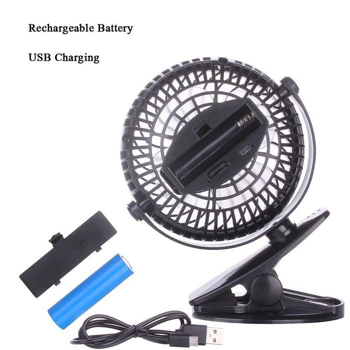 SkyGenius Battery Operated Clip on Mini Desk Fan, Black N3