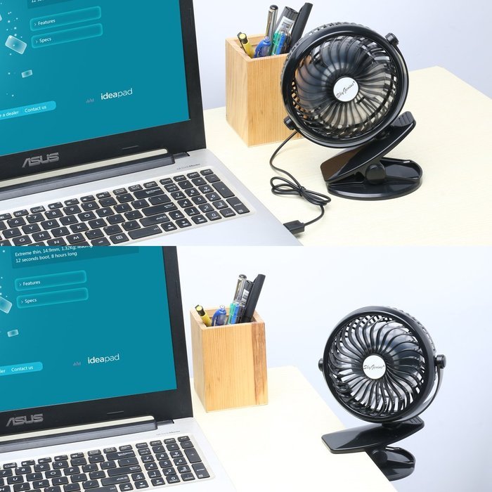 SkyGenius Battery Operated Clip on Mini Desk Fan, Black N4