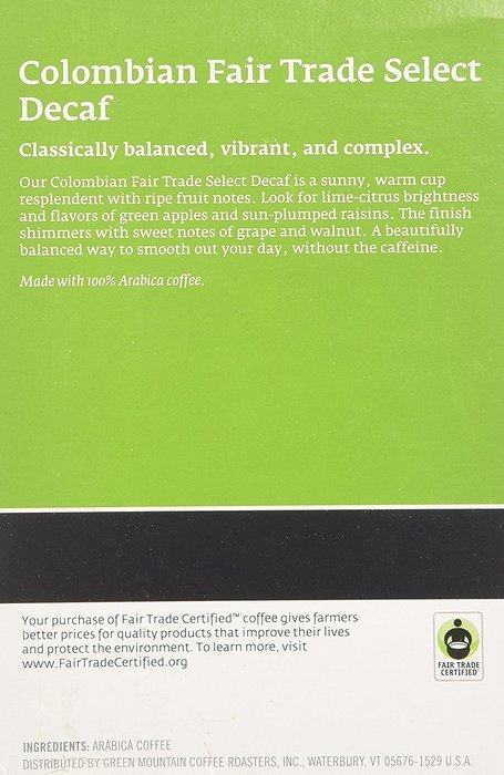 Green Mountain Columbian Fair Trade Select Medium Roast Decaf Coffee Keurig K-Cup, 36 Count N9