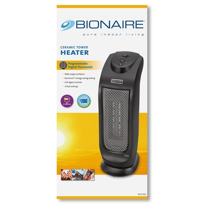 Bionaire Oscillating Ceramic Tower Heater with LED Controls, BCH7302-UM N3