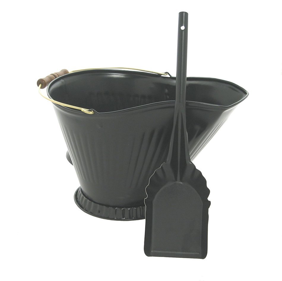 Woodfield 73140 Black Coal Hod & Shovel with Brass Bail and Wooden Handle by Imperial Manufacturing