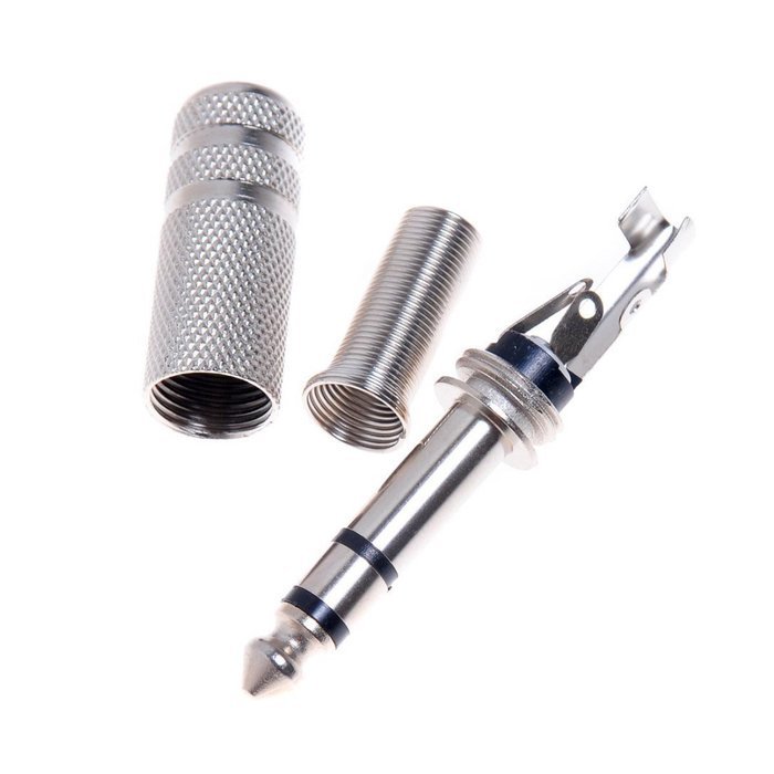 HTTX 1/4" 6.35mm Stereo Male Connector with Spring Strain Relief Plug Coax Audio Mic Solder Adapter (5-PACK) N3