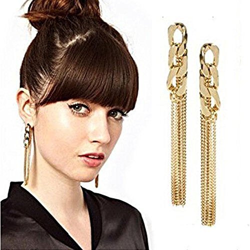 2Pc Elegant Women Gold Tone Tassel Pendant Ear Stud Long Drop Dangle Earrings N2