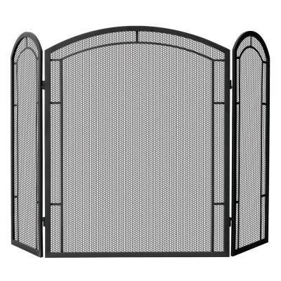 UniFlame Black Wrought Iron 3-Panel Fireplace Screen