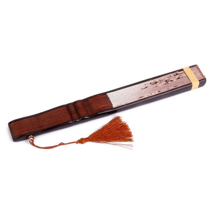 Linen Butterfly Flowers Hand Fan Lacquer Handle Folding Fan Brown N5