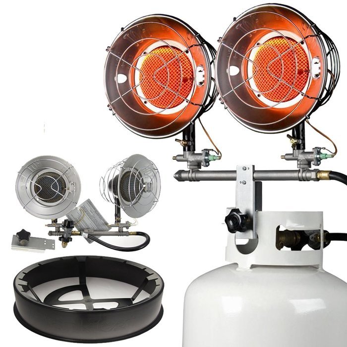 Double Burner Propane Tank Top Mr. Heater + Tankfoot Base Radiant Outdoor SRC30T