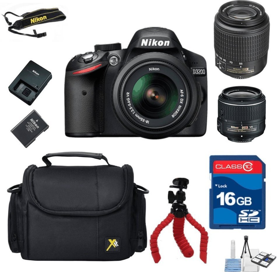 Top Value Bundle For D3200 DX DSLR + 18-55 VRII Lens + 55-200 DX Zoom Lens + 16GB In Memory + Camera Carry Case...