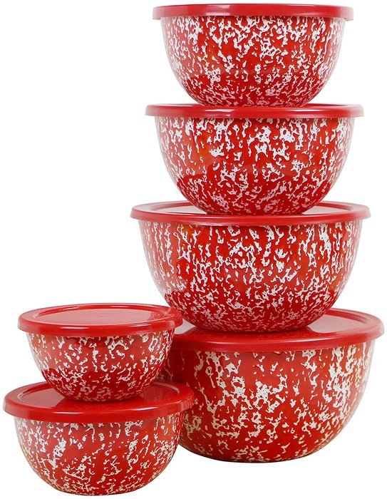 Calypso Basics Marble 12 Piece Enamel Bowl Set, Orange N2